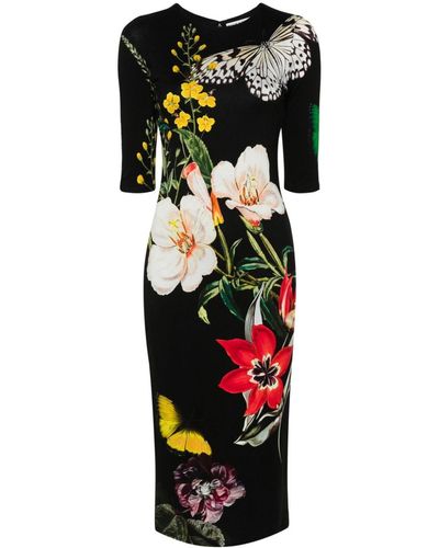 Alice + Olivia Alice + Olivia Delora Floral-print Stretch-jersey Midi Dress - Black