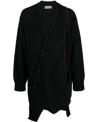 Yohji Yamamoto Contrast-stitch Asymmetric Wool Cardigan - Black