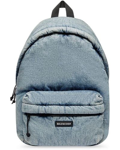 Balenciaga Washed Denim Backpack - Blue