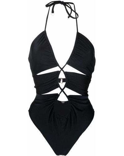 Noire Swimwear Neckholder-Badeanzug mit Cut-Outs - Schwarz