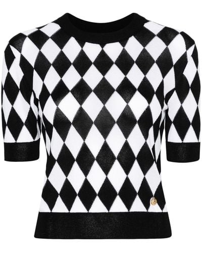 Balmain Diamond-pattern Knitted T-shirt - Black