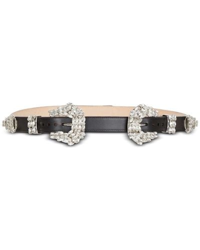 Balmain Western Crystal-embellished Leather Belt - White