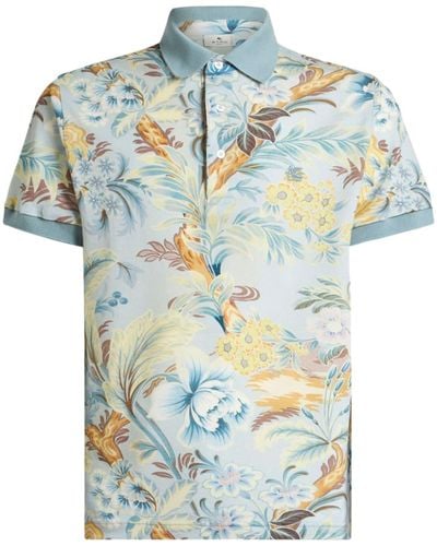 Etro Floral-print Polo Shirt - Blue