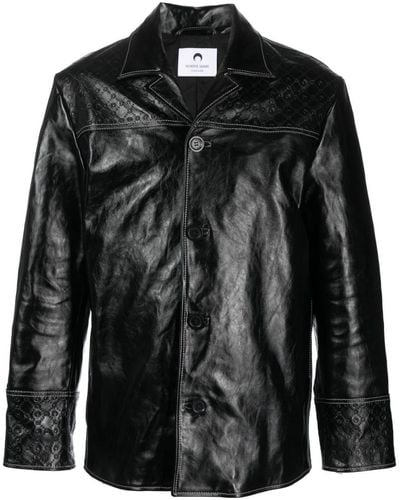 Marine Serre Regenerated Moonogram Leather Jacket - Black