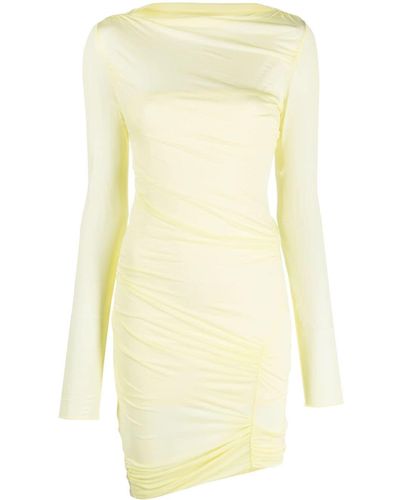 Blumarine Vestido corto drapeado con manga larga - Amarillo