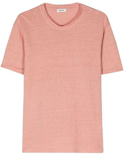 Sandro T-shirt en lin à col rond - Rose