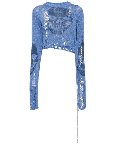 OTTOLINGER Skull-print Distressed-effect Sweater - Blue