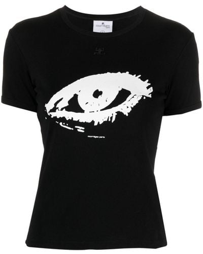 Courreges Graphic Print Cotton T-shirt - Black