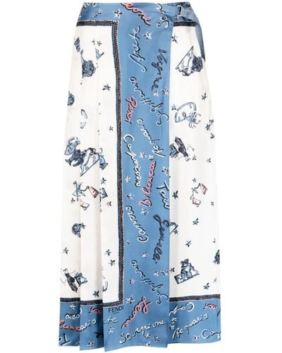 Fendi Astrology -print Midi Skirt - Blauw