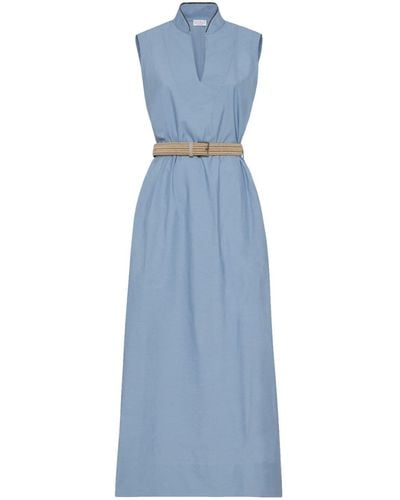 Brunello Cucinelli Monili Chain-embellished Belted Dress - Blue