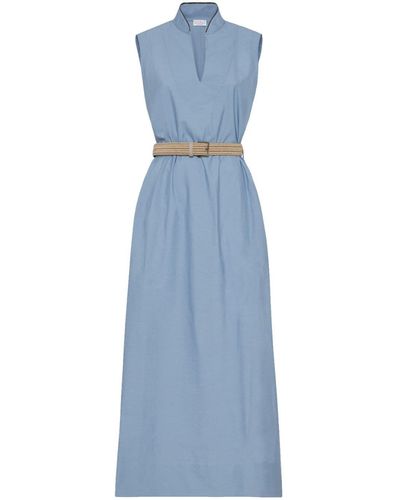 Brunello Cucinelli Monili Chain-embellished Belted Dress - Blue