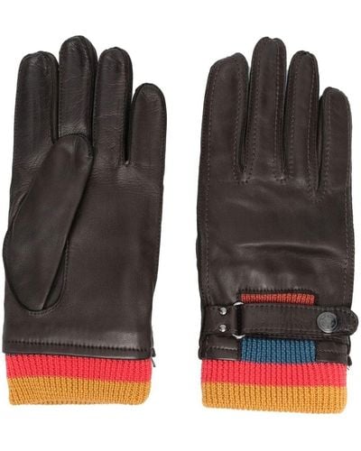 Paul Smith Ribbed-knit Detail Leather Gloves - Black