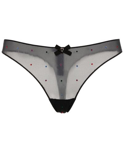 DSquared² Rhinestone-embellished Mesh Thong - Grey