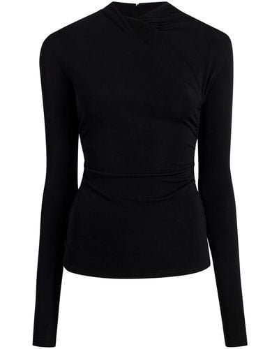 Another Tomorrow Crossover-neck Long-sleeve Top - Black