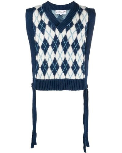 S.S.Daley Check Pattern Sweater Vest - Blue