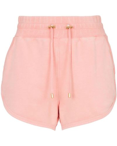 Balmain Embroidered-logo Cotton Shorts - Pink