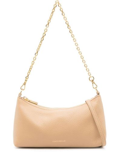 Coccinelle Pebbled Leather Shoulder Bag - Natural