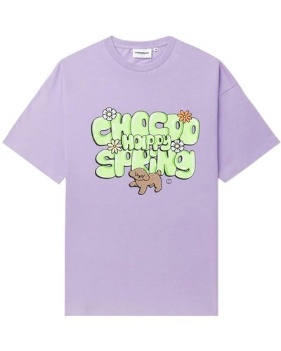 Chocoolate Slogan-print Stretch-cotton T-shirt - Purple