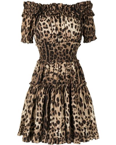 Dolce & Gabbana Leopard-print Short Dress - Brown