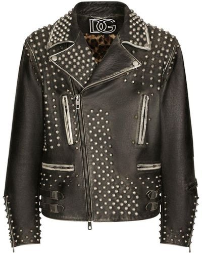 Dolce & Gabbana Studded Leather Jacket - Black