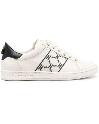 Elisabetta Franchi Jacquard-trim Leather Sneakers - White