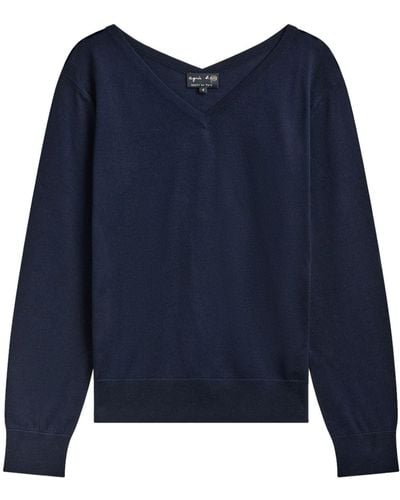 agnès b. Point D'ironie-print Cotton Sweater - Blue
