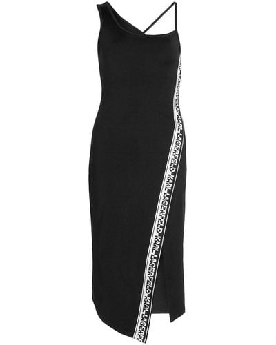 Karl Lagerfeld Logo-trim Asymmetric Midi Dress - Black
