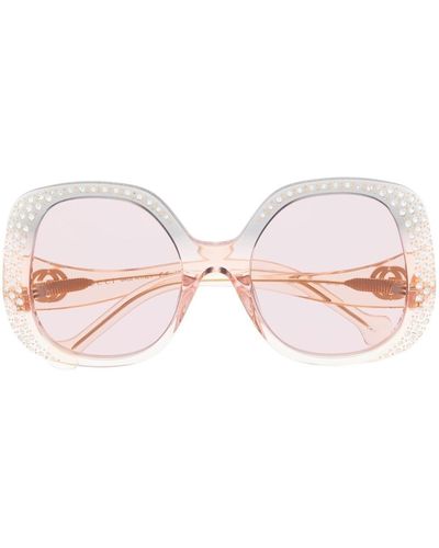 Gucci Crystal-embellished Square-frame Sunglasses - Pink