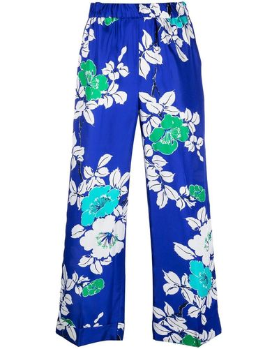P.A.R.O.S.H. Floral-print Silk Palazzo Trousers - Blue