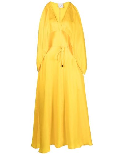 Alysi Draped Silk Midi Dress - Yellow
