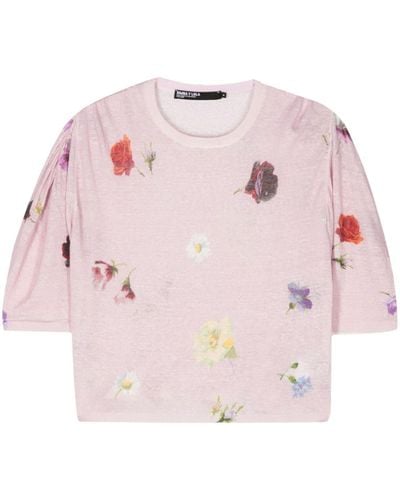 Bimba Y Lola Flowers-print Knitted T-shirt - Pink