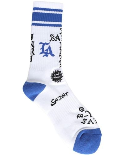 SAINT Mxxxxxx Stripe-detailing Cotton Socks - Blue