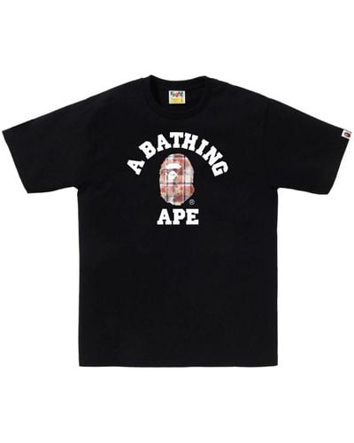 A Bathing Ape Bleach Bape Check College T-shirt - Black