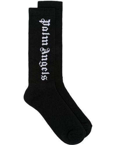 Palm Angels Gerippte Socken mit Intarsien-Logo - Schwarz