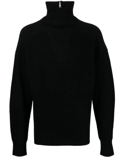 Isabel Marant High-neck Half-zip Merino Wool Sweater - Black