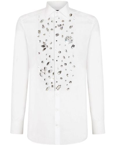 Dolce & Gabbana Chemise en coton à ornements strassés - Blanc
