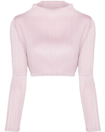 Pleats Please Issey Miyake Long-sleeve Plissé Cropped Top - ピンク