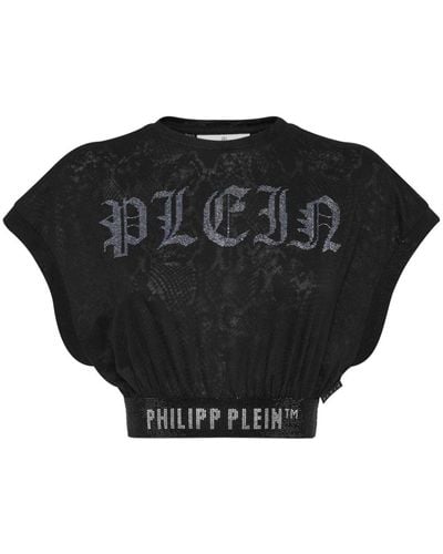 Philipp Plein Crystal-embellished Cropped T-shirt - Black