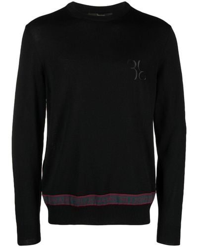Billionaire Ls Logo-embroidered Wool-silk Sweater - Black