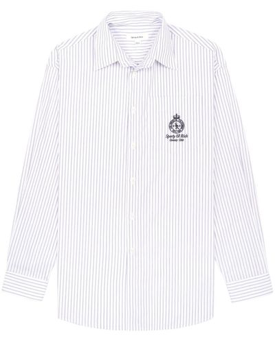 Sporty & Rich Crown-embroidered Oversize Striped Cotton Shirt - White