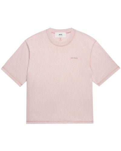 Ami Paris Embroidered Cotton T-shirt - Pink