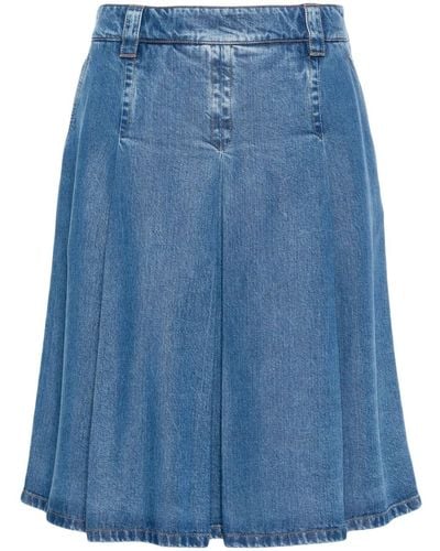 Miu Miu Falda midi con logo bordado - Azul