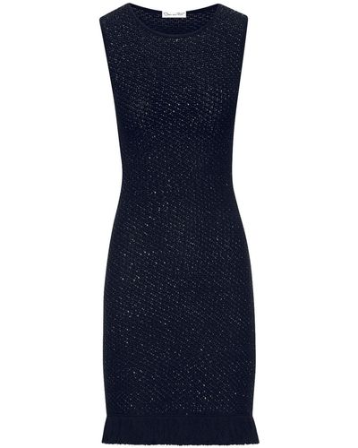 Oscar de la Renta Sequin-embellished Sleeveless Tweed Dress - Blue