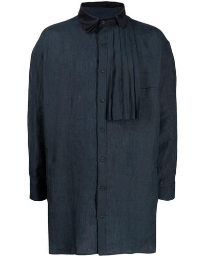 Yohji Yamamoto Chemise en coton à détails plissés - Bleu