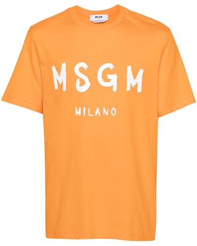MSGM Katoenen T-shirt Met Logoprint - Oranje