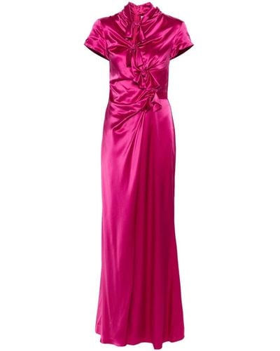 Saloni Gathered-detailing Silk Dress - Pink
