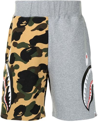 A Bathing Ape Shark Camouflage-print Cotton Track Shorts - Brown