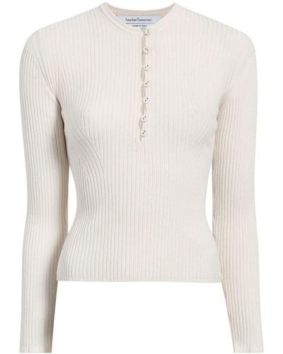 Another Tomorrow Ribbed-knit Wool Sweater - White