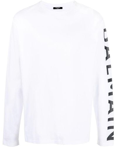 Balmain Langarmshirt mit Logo-Print - Weiß
