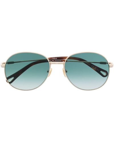 Chloé Logo-engraved Pilot-frame Sunglasses - Blue